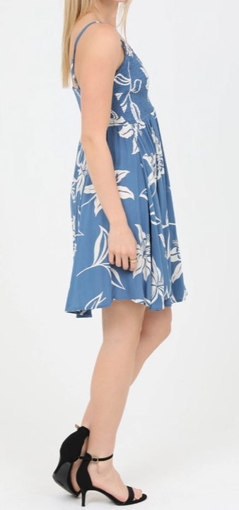 Blue Floral Smocked Dress