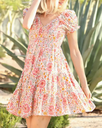 Puff Sleeve Smocked Sun Dress