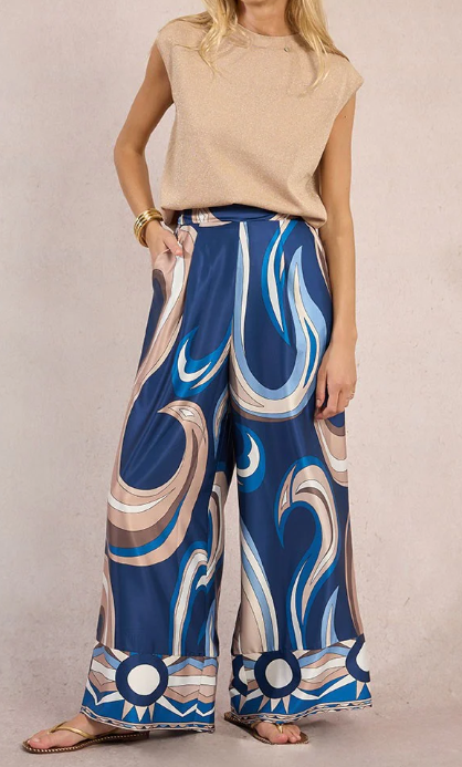 Navy Woven Wide Leg Pants