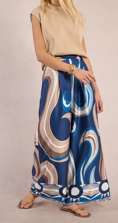Navy Woven Wide Leg Pants