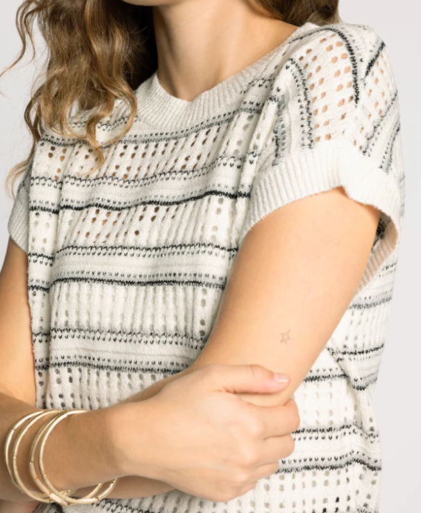 Aliza Striped Short Sleeve Sweater