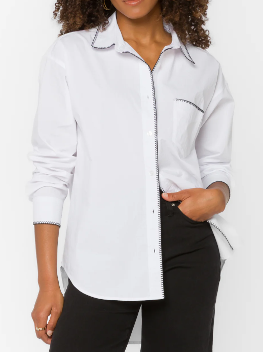 Ricky Contrast Stitch White Button Up