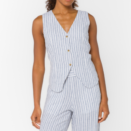 Washed Blue Striped Vest