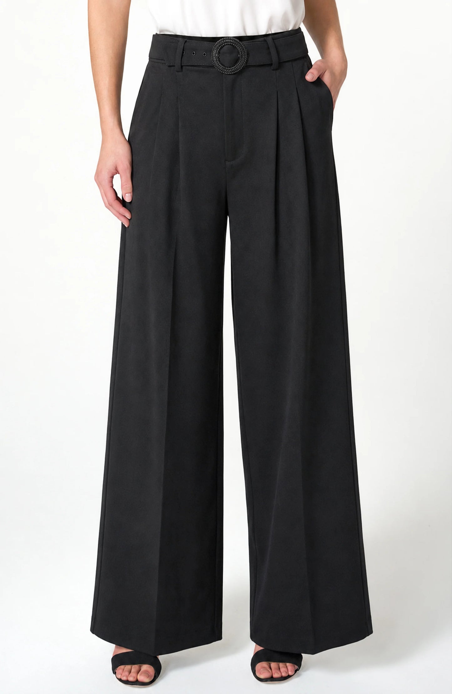 High Rise Belted Wide Leg Trouser